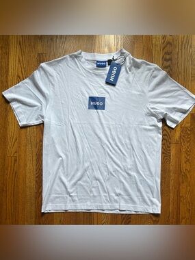 Hugo Boss White Tee with Navy Logo Patch